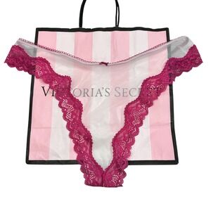 NWT Victoria's Secret Tease Sheer Lace Thong Panty Pink Women's Size L‎